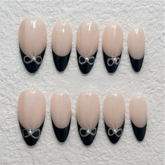 Black Bow French Press-on Nails V Boutique Studio