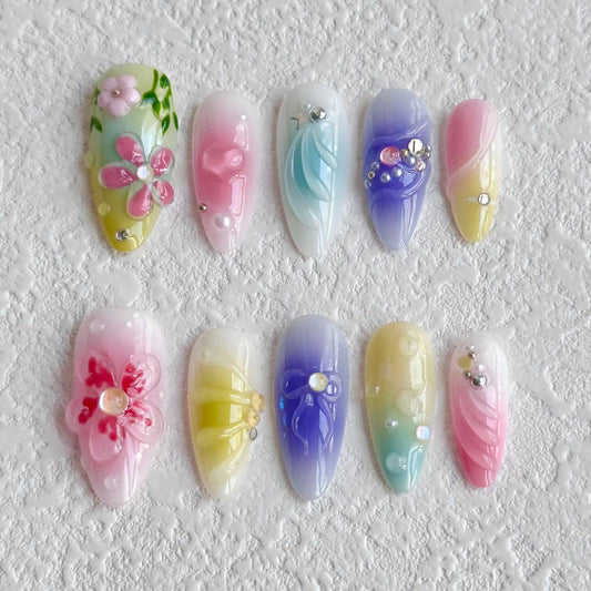 Colorful Blossom Press-on Nails V Boutique Studio