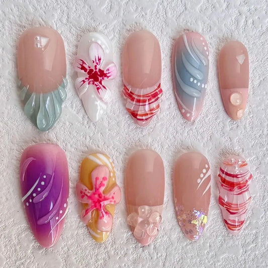 Colorful Floral Press-on Nails V Boutique Studio