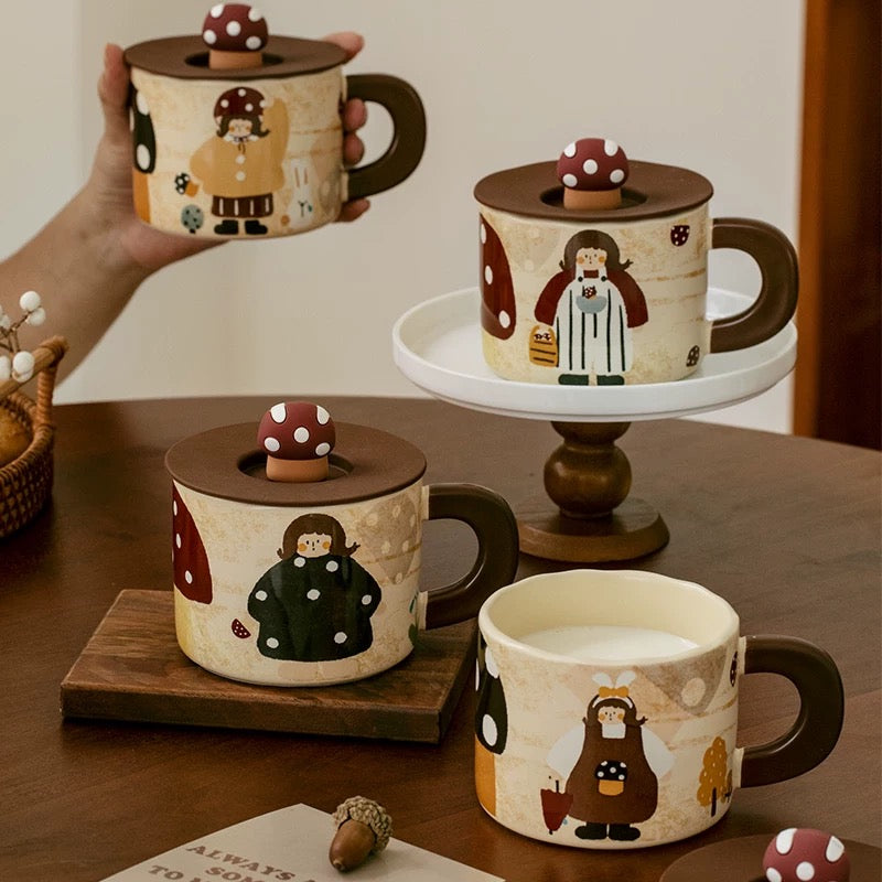 Retro Mushroom Girl Ceramic Mug