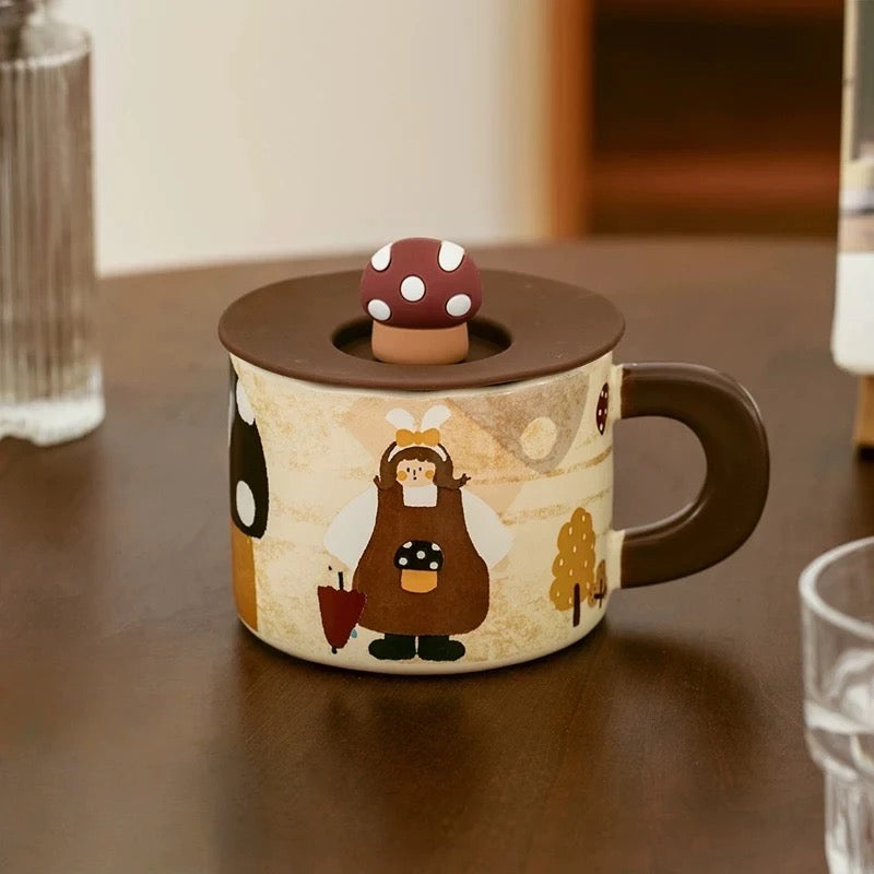 Retro Mushroom Girl Ceramic Mug