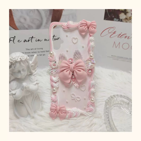 Handmade Butterfly Bow Phone Case – Dreamy Pastel Pink