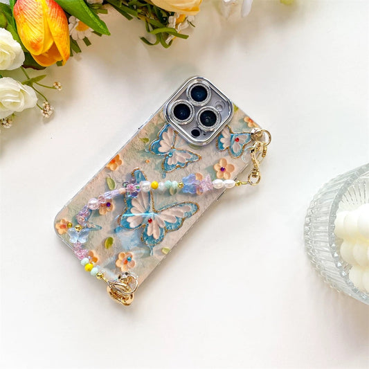 3D Butterfly iPhone Case with Beaded Strap – Whimsical & Girly Gift