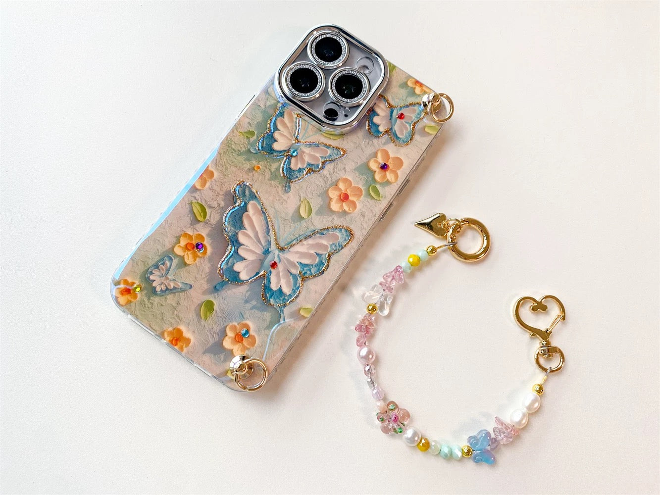 3D Butterfly iPhone Case with Beaded Strap – Whimsical & Girly Gift