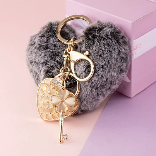Elegant Heart-shaped Plush Keychains