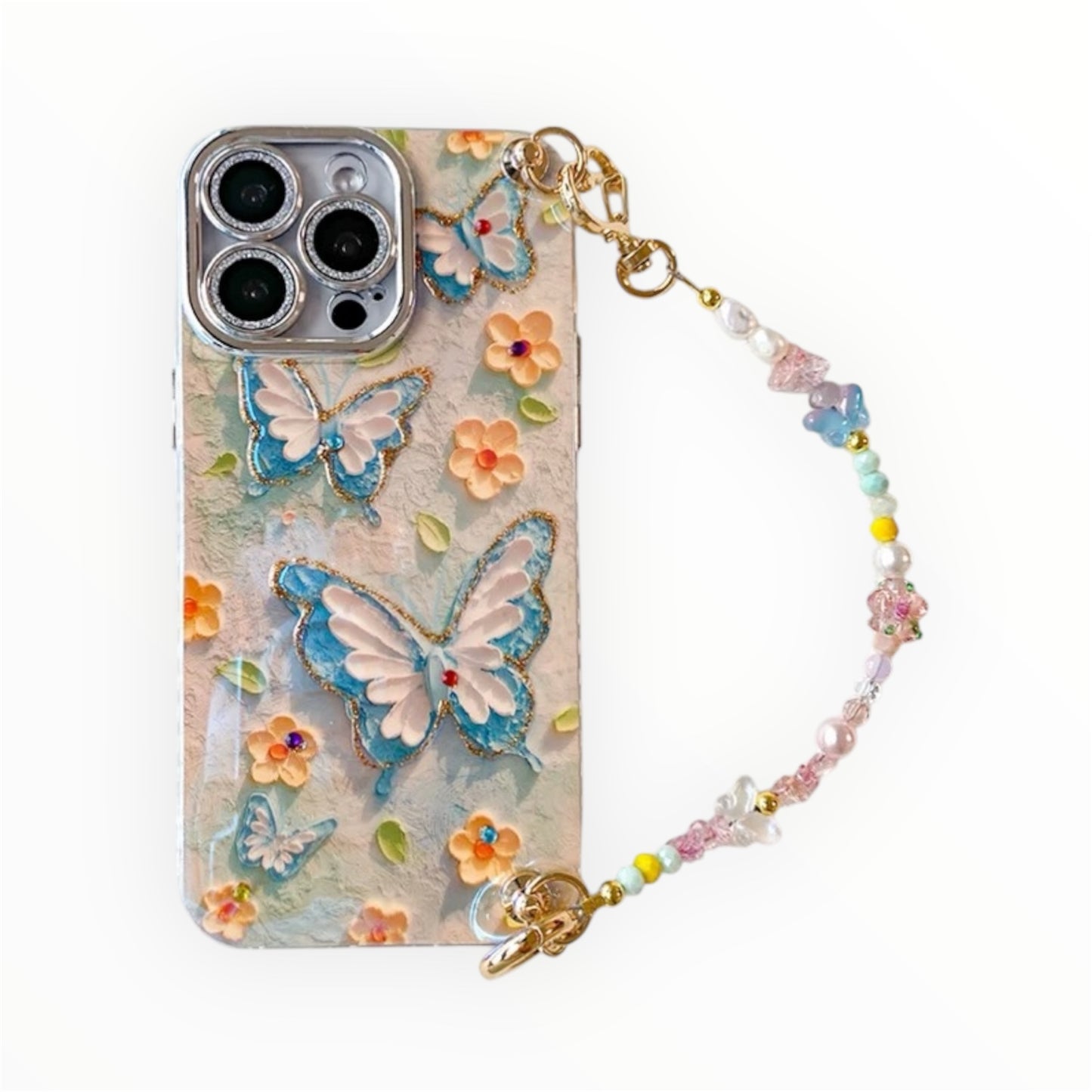3D Butterfly iPhone Case with Beaded Strap – Whimsical & Girly Gift