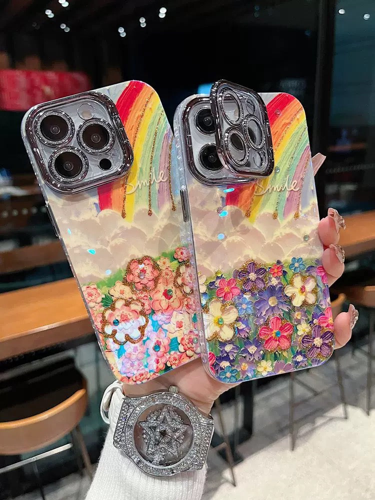 Rainbow Garden Phone Case – Glitter Floral Design
