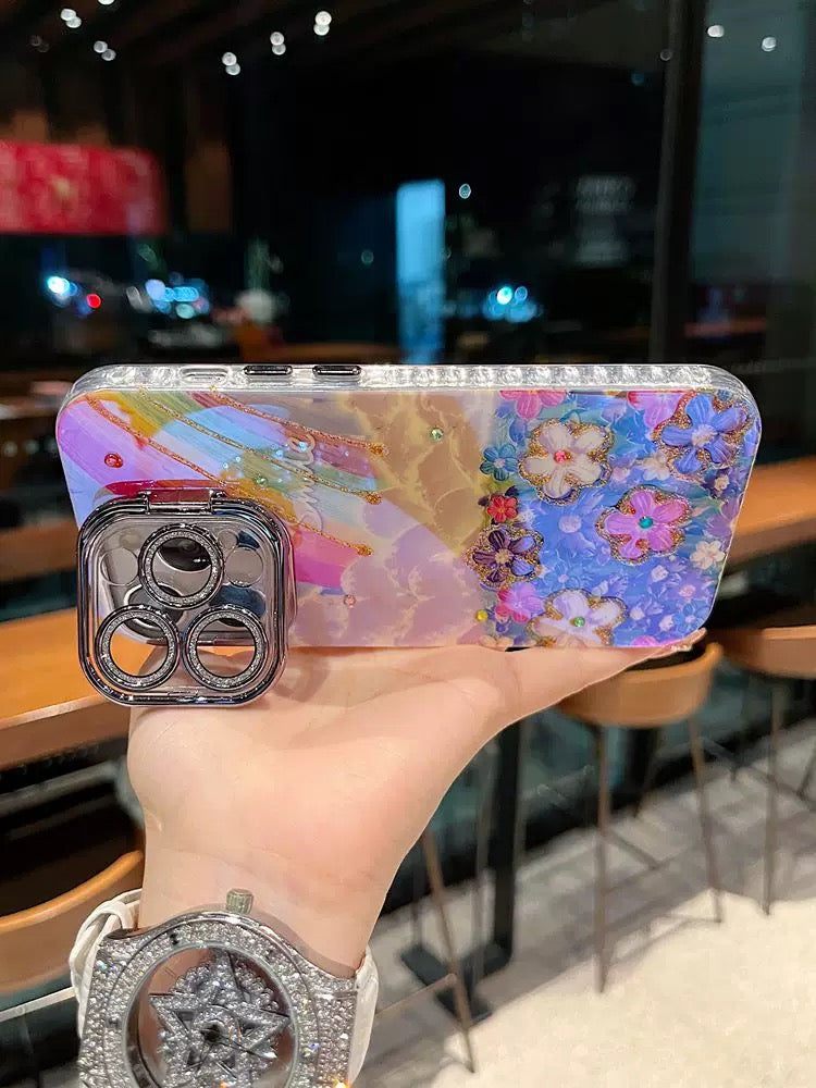 Rainbow Garden Phone Case – Glitter Floral Design