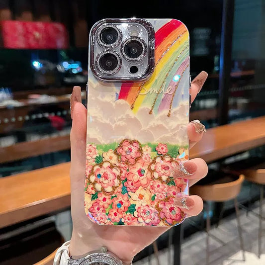 Rainbow Garden Phone Case – Glitter Floral Design