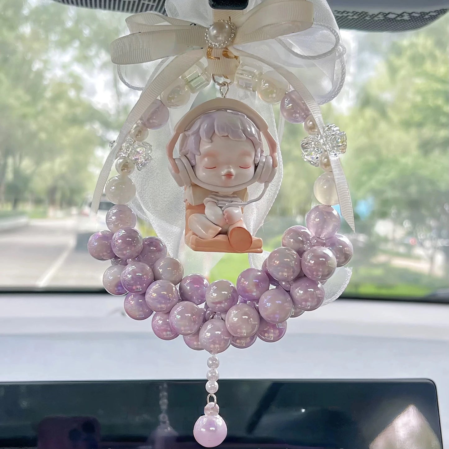 Handmade Skullpanda-Inspired Car Pendant for Rearview Mirror