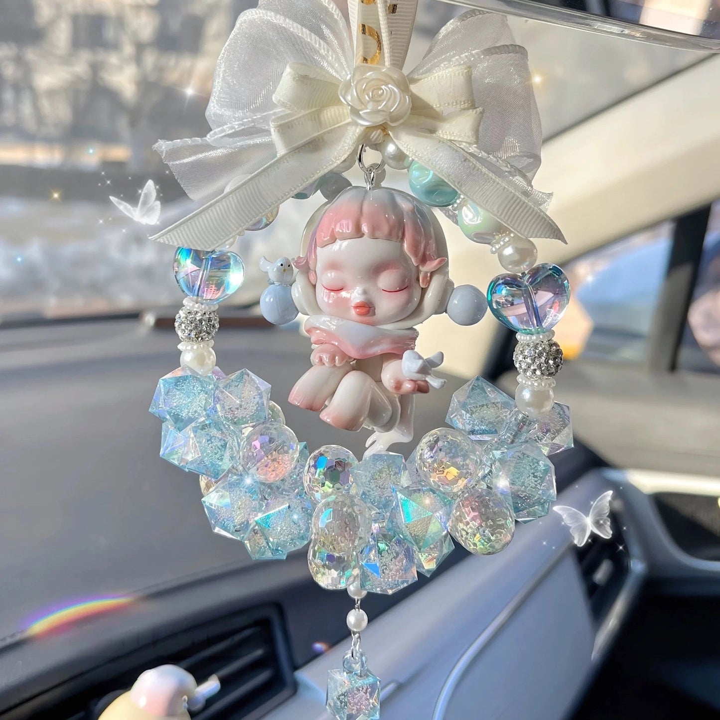 Handmade Skullpanda-Inspired Car Pendant for Rearview Mirror