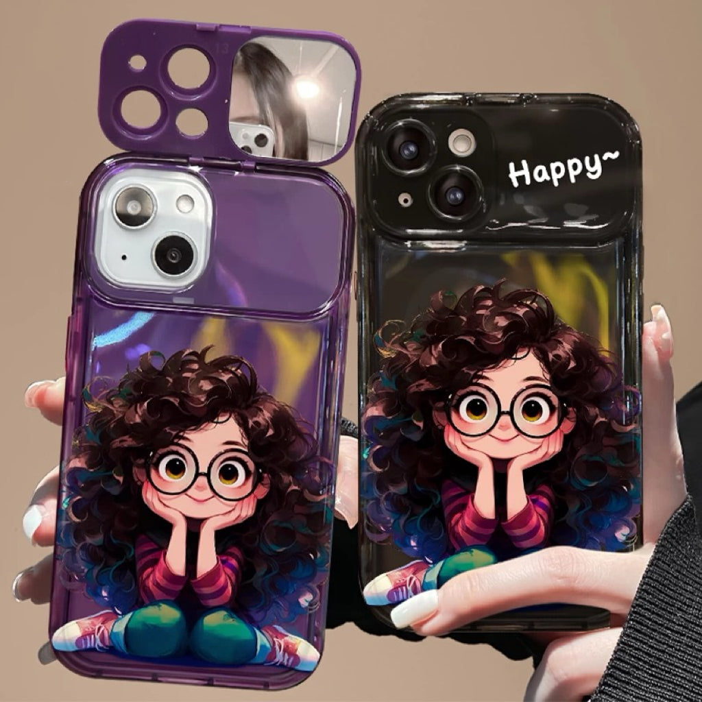 Happy Curly Hair Girl Phone Case – Multiple Colors