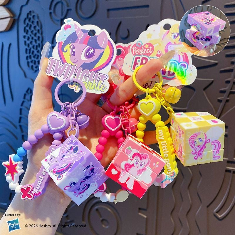 My Little Pony Keychain with Bracelet and Puzzle Cube | Cute Cartoon Bag Charm