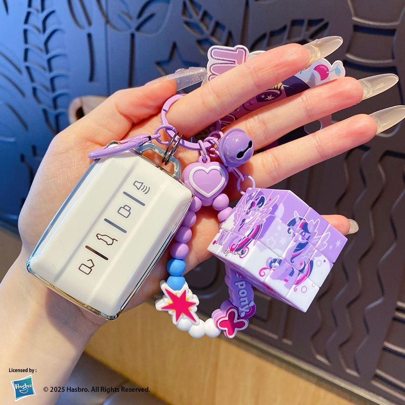 My Little Pony Keychain with Bracelet and Puzzle Cube | Cute Cartoon Bag Charm