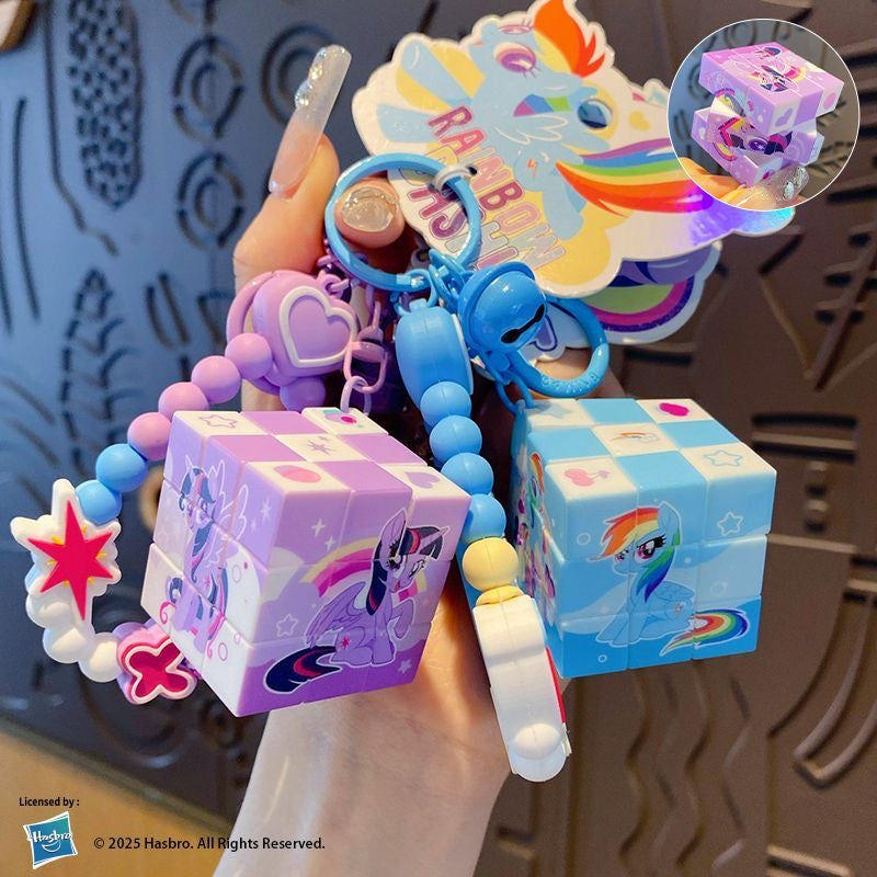 My Little Pony Keychain with Bracelet and Puzzle Cube | Cute Cartoon Bag Charm