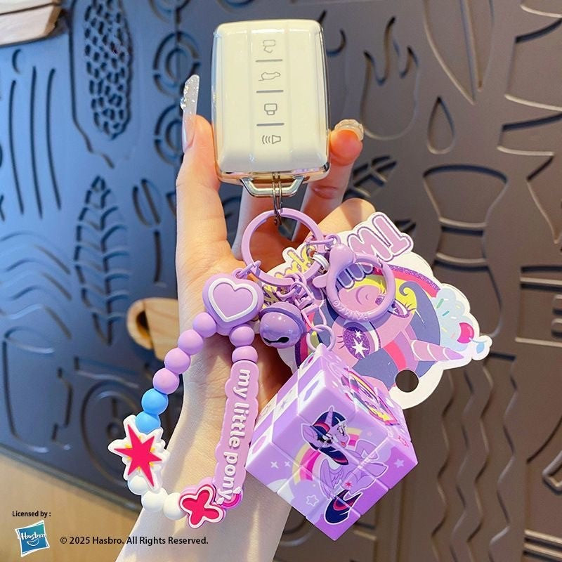 My Little Pony Keychain with Bracelet and Puzzle Cube | Cute Cartoon Bag Charm