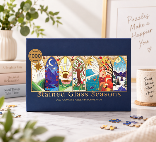 Stained Glass Seasons 1000 Piece Gold Foil Jigsaw Puzzle Hobbry