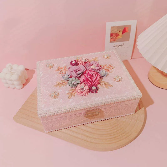 Luxury Floral Jewelry Box - Pink/White Elegance & Storage V Boutique Studio