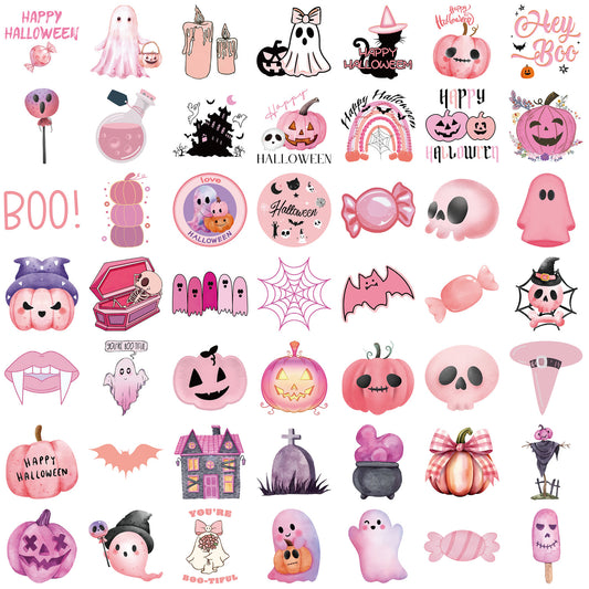 Kawaii Pink Halloween Ghost Skull Pumpkin Stickers - 50Pcs