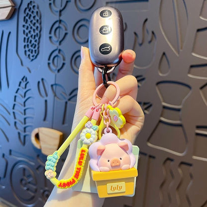 Kawaii Flower Pig Keychain
