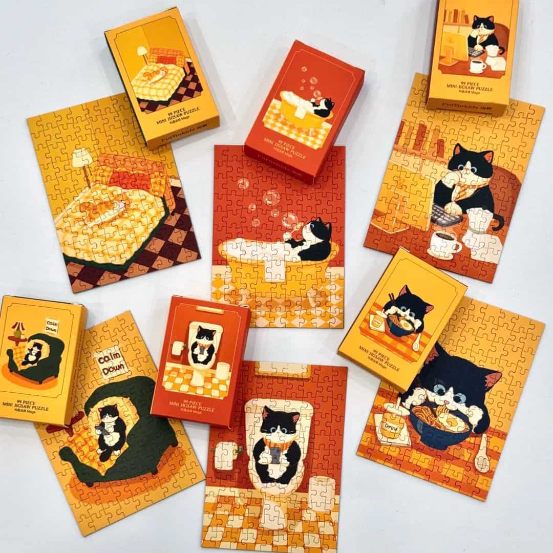 Puffinkids Cozy Cat Life  6 x 99 Piece Mini Jigsaw Puzzle Set