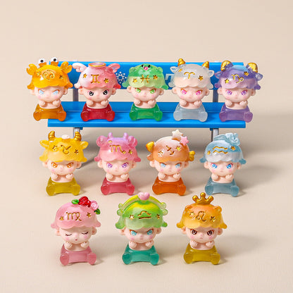 Zodiac Glow Resin Figurines – Cute Mini Desk Ornaments