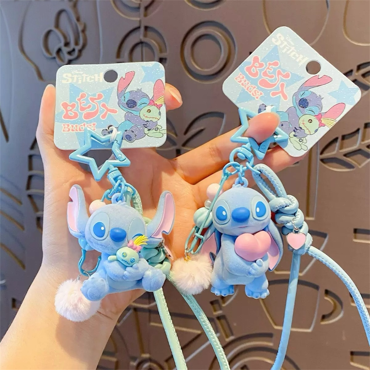 Stitch Flocked Hug Charm Keychain