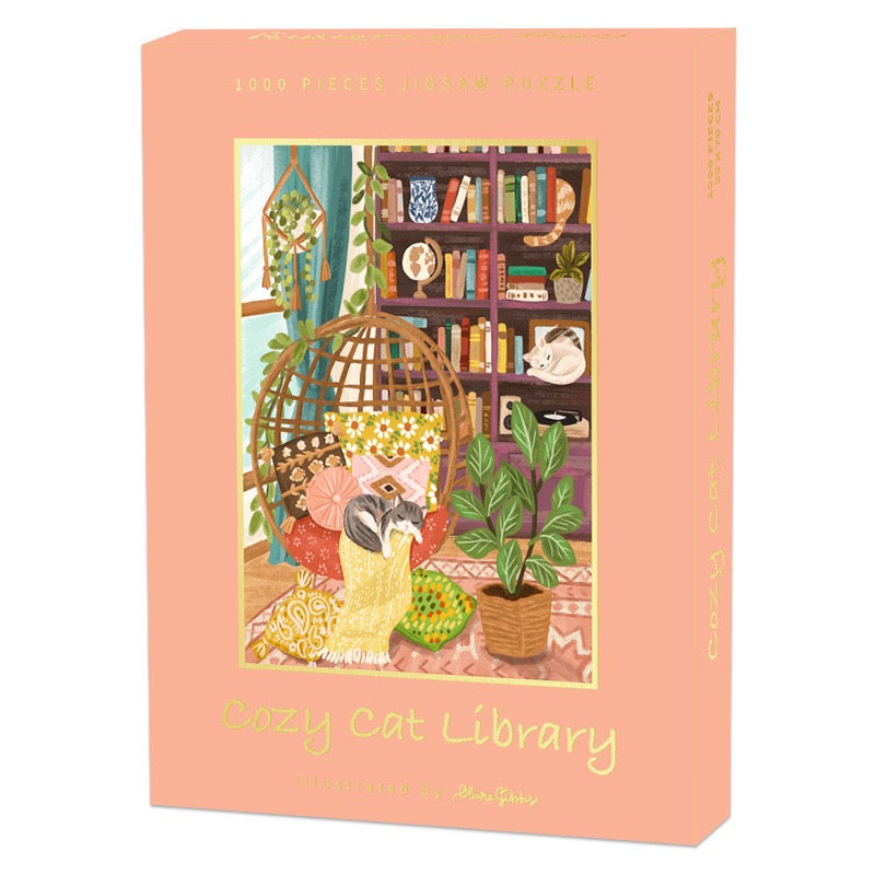 Cozy Cat Library 1000 Piece Jigsaw Puzzle