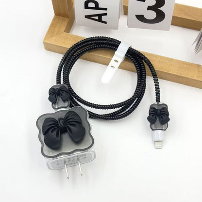Cute 3D Bow Charger Cover and Cable Protector Set