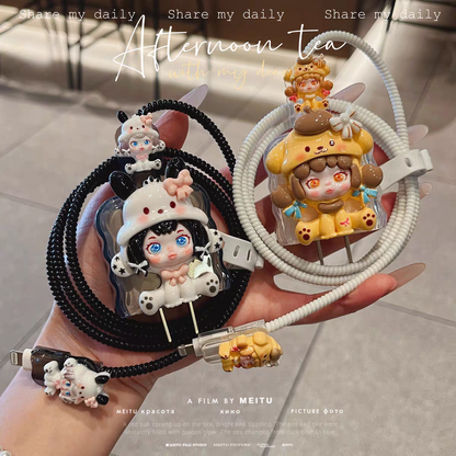 Kawaii Doll Charging Cable Protector Set – 3D Cute Plug Cover