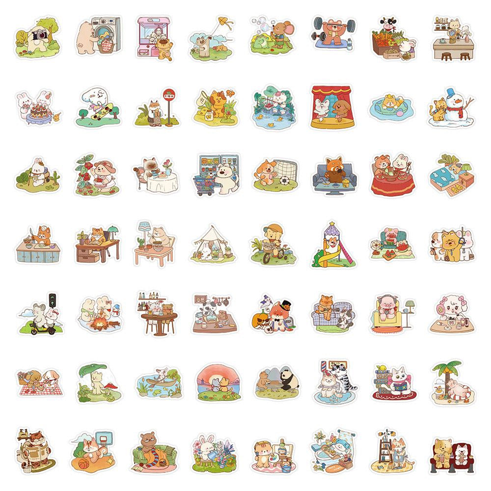 Kawaii Animal Daily Life Stickers 60 Pcs V Boutique Studio