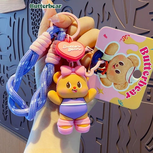 Butter Bear Rope Keychain – Cute Cartoon Bear Bag Charm