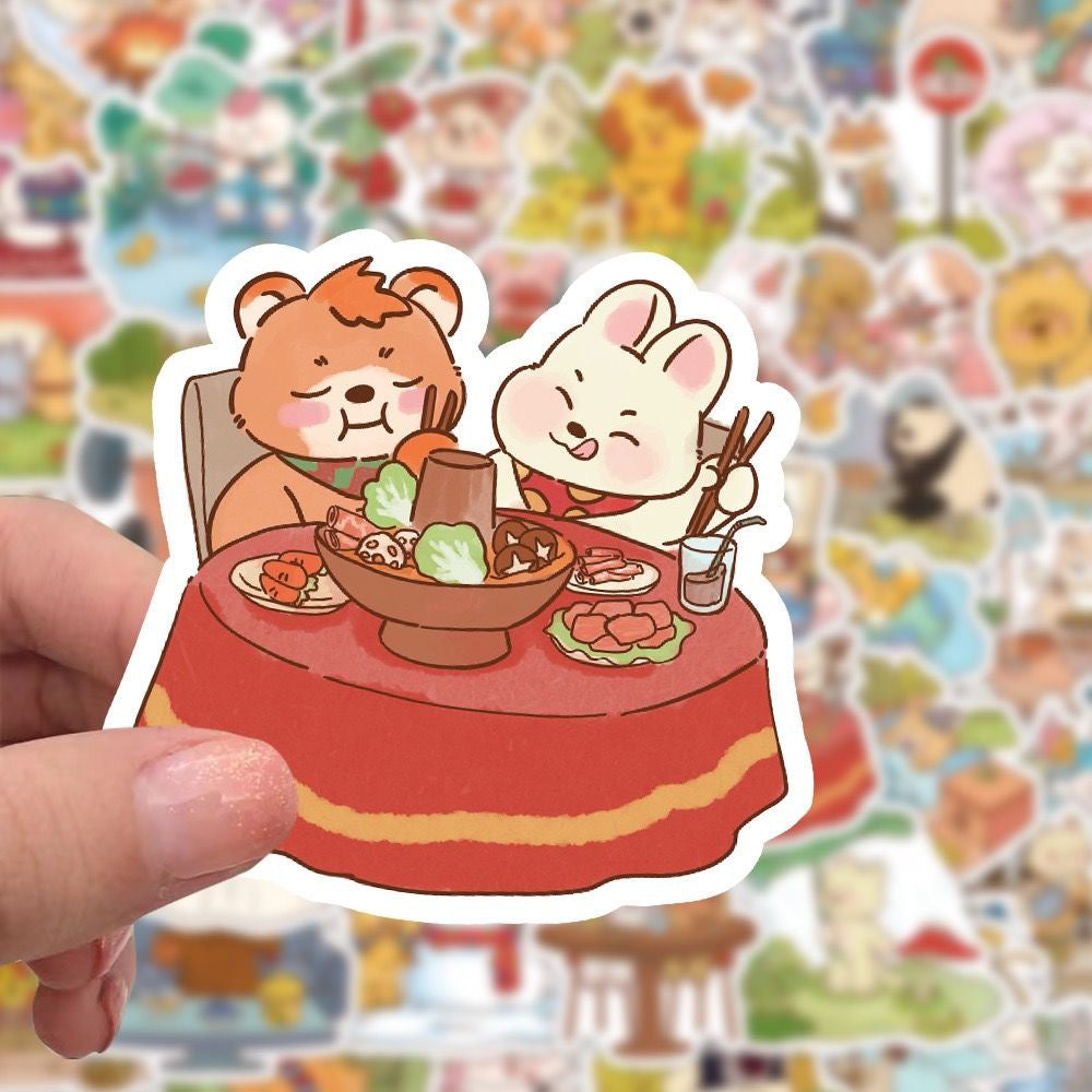 Kawaii Animal Daily Life Stickers 60 Pcs V Boutique Studio