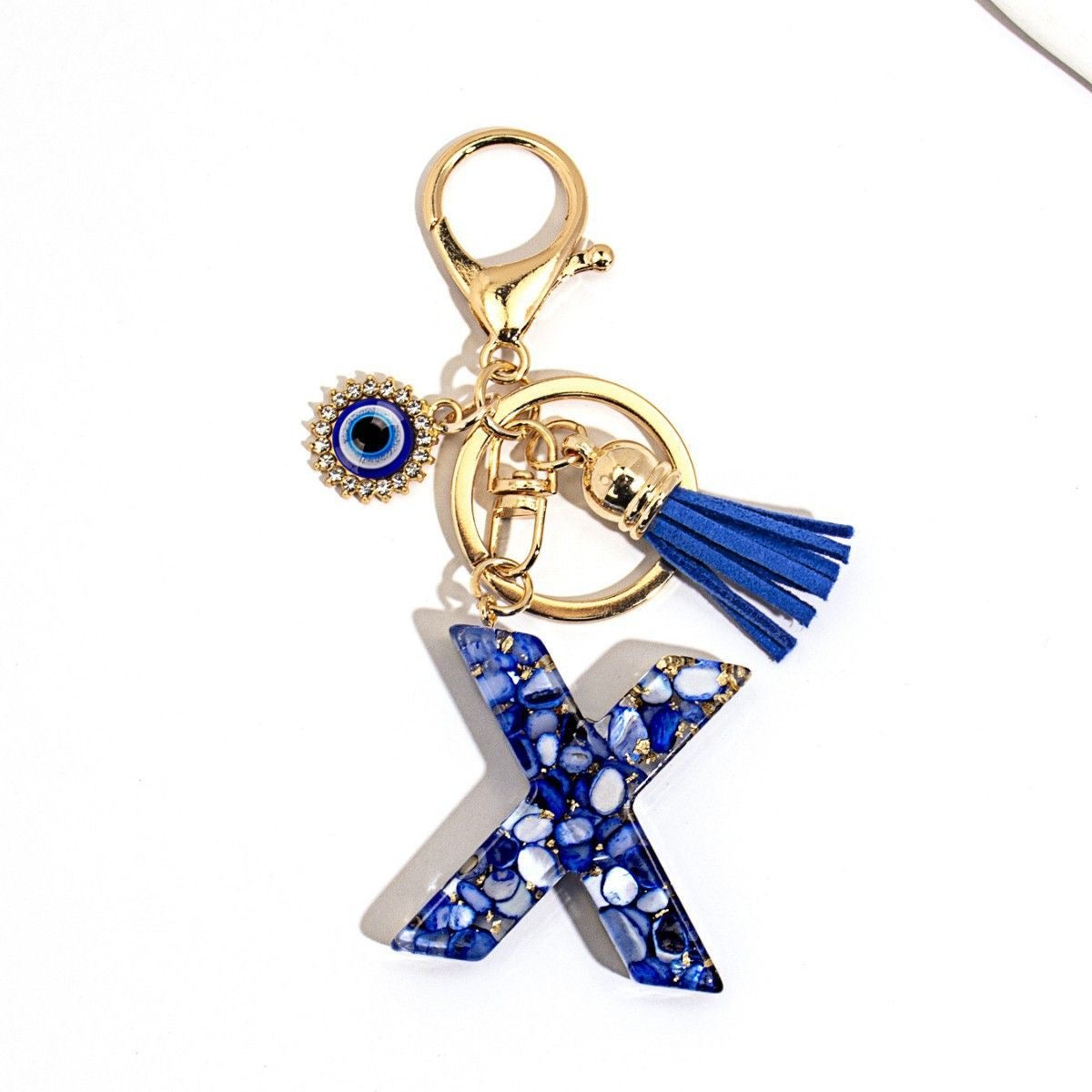 Custom Blue Evil Eye Initial Keychain – Personalized Resin Letter Bag Charm V Boutique Studio
