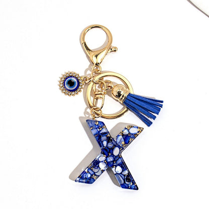 Custom Blue Evil Eye Initial Keychain – Personalized Resin Letter Bag Charm V Boutique Studio