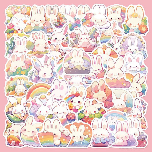 Kawaii Rainbow Bunny Stickers 50 Pcs