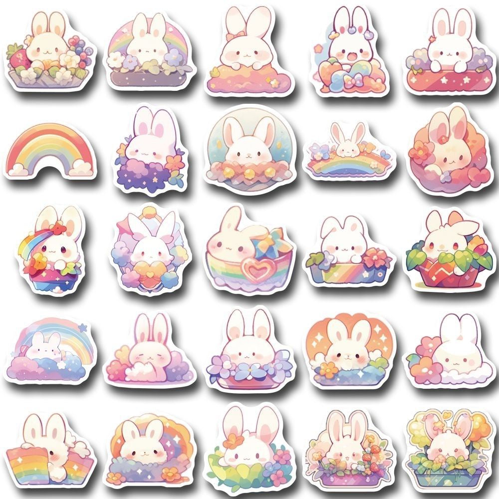 Kawaii Rainbow Bunny Stickers 50 Pcs V Boutique Studio