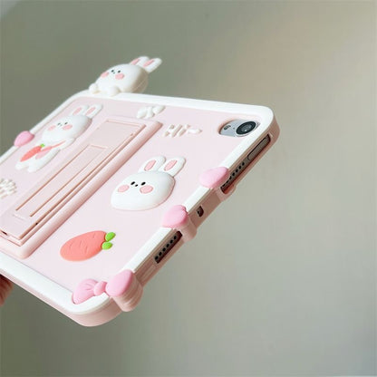 Kawaii Bunny iPad Case with Stand – Pink 3D Shockproof Cover