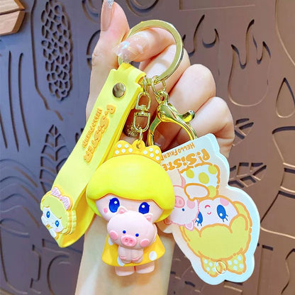 Kawaii Pig Girl Hugging Pig Keychain