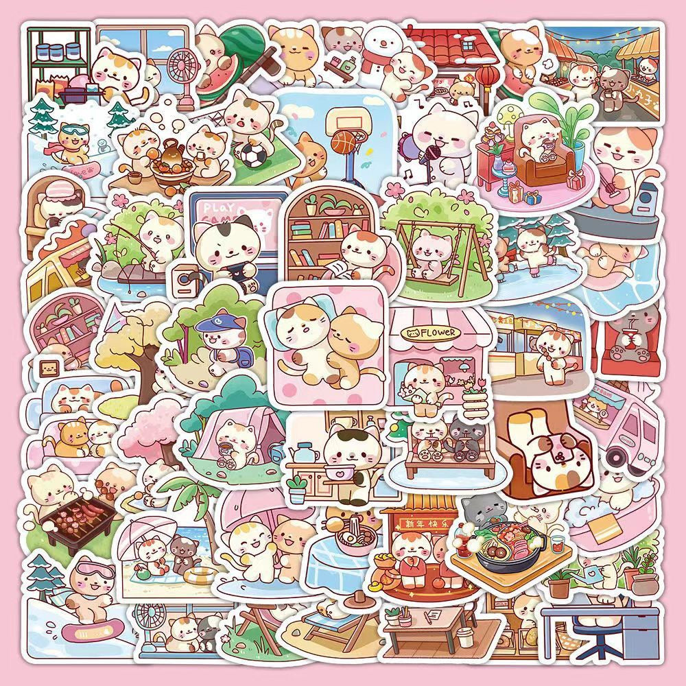 Kawaii Cat Daily Life Stickers 60 Pieces V Boutique Studio