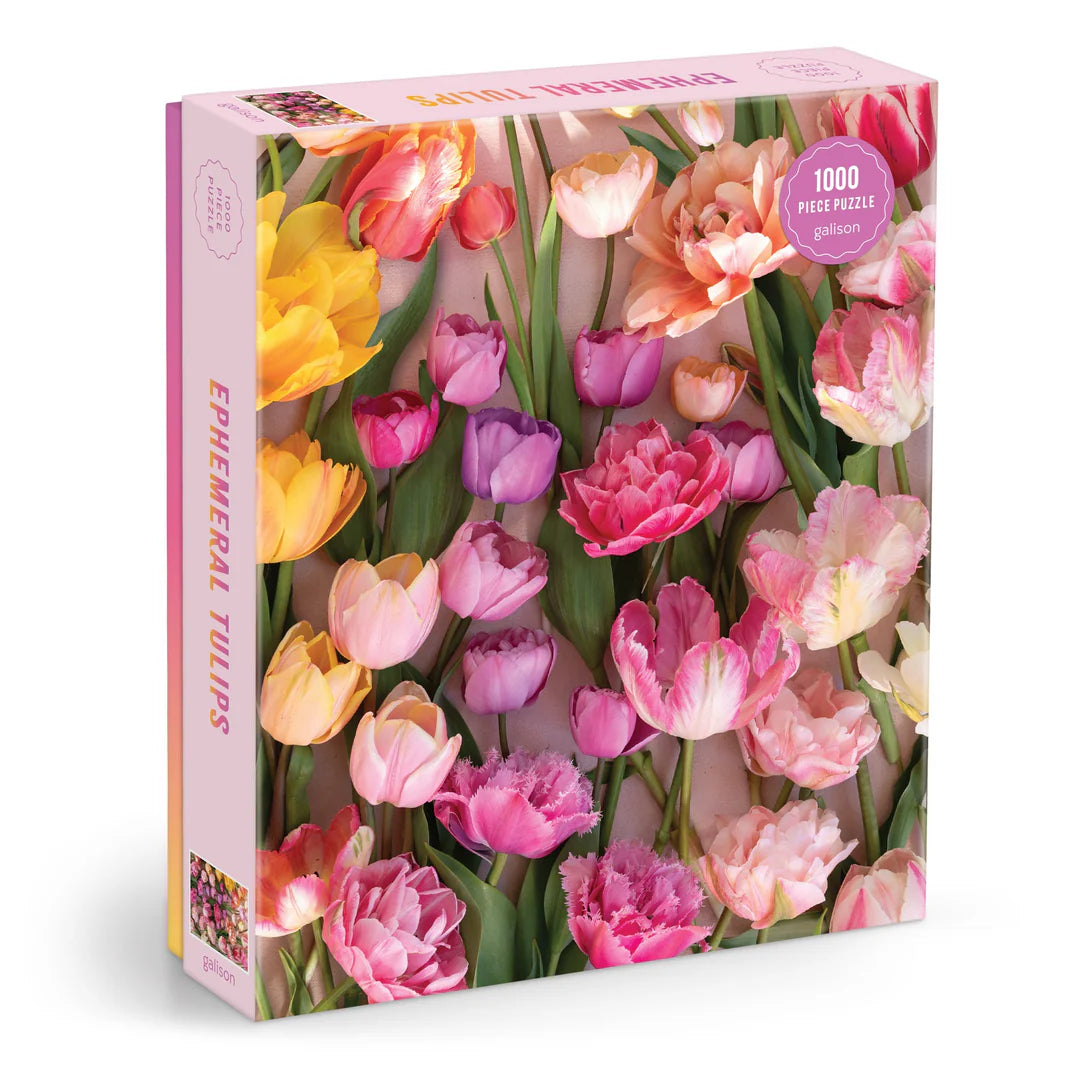 Ephemeral Tulips 1000-piece puzzle featuring a delicate and elegant arrangement of blooming tulips in soft, muted tones.