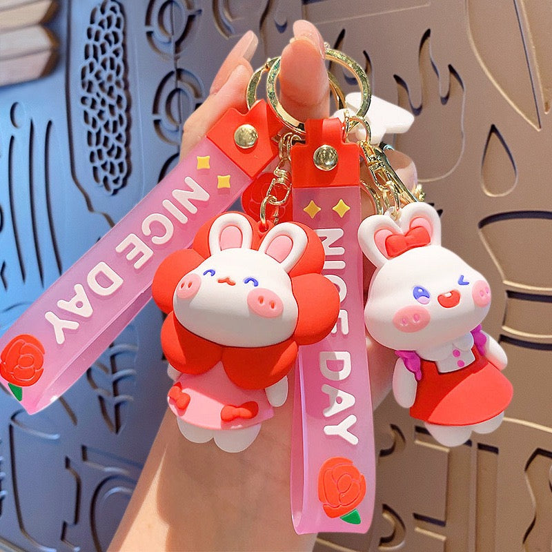 Sweet Flower Bunny Keychain