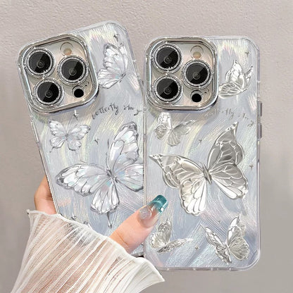 Coque de téléphone antichoc de luxe à motif papillon scintillant