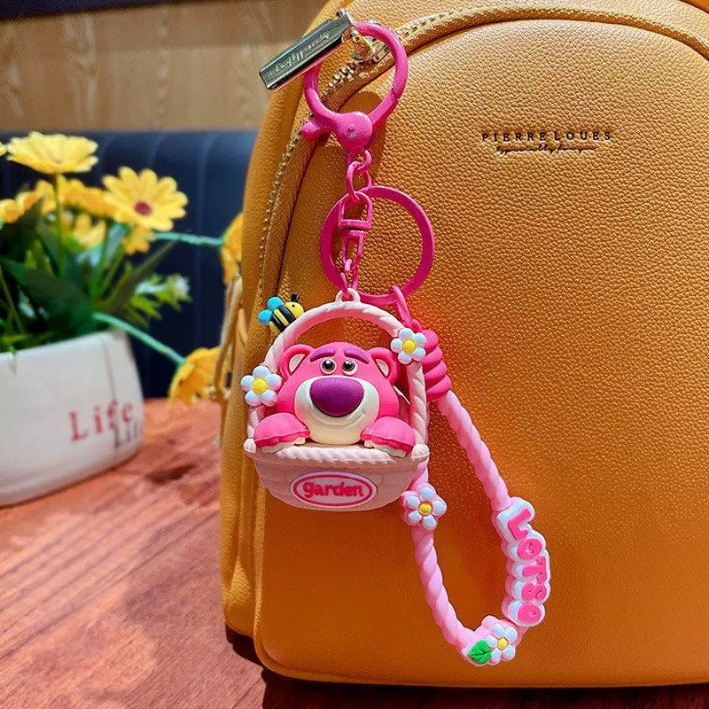 Cute Pink Garden Bear Keychain