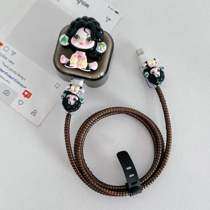 Cute Cartoon Girl Charging Cable Protector Set – 3D Plug, Cord & Case Covers