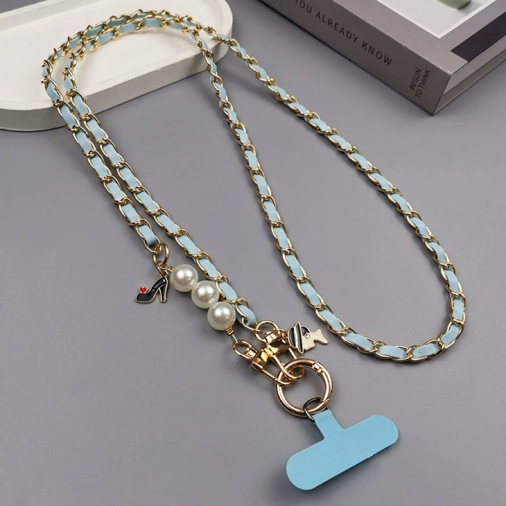 Luxurious Handmade Pearl Leather Crossbody Phone Lanyard