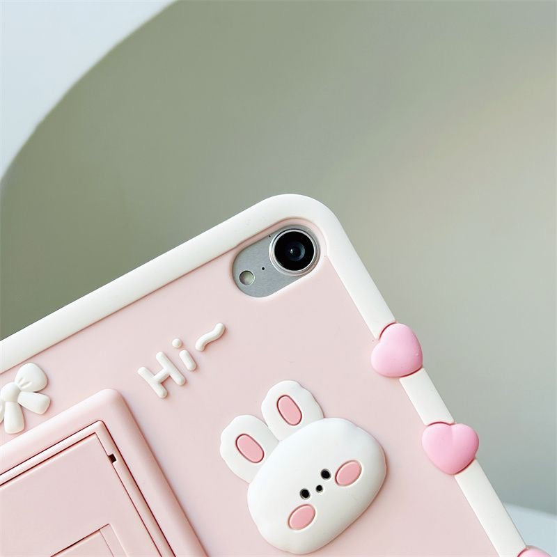 Kawaii Bunny iPad Case with Stand – Pink 3D Shockproof Cover