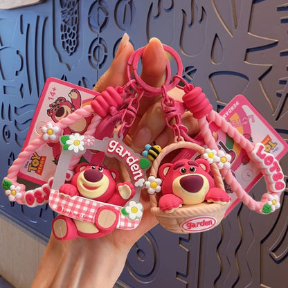 Cute Pink Garden Bear Keychain