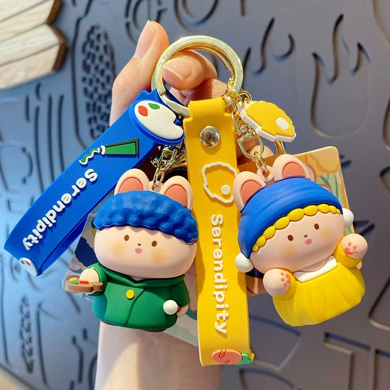 Cartoon Bunny Buds Keychain Series – Inspired by Classic Art