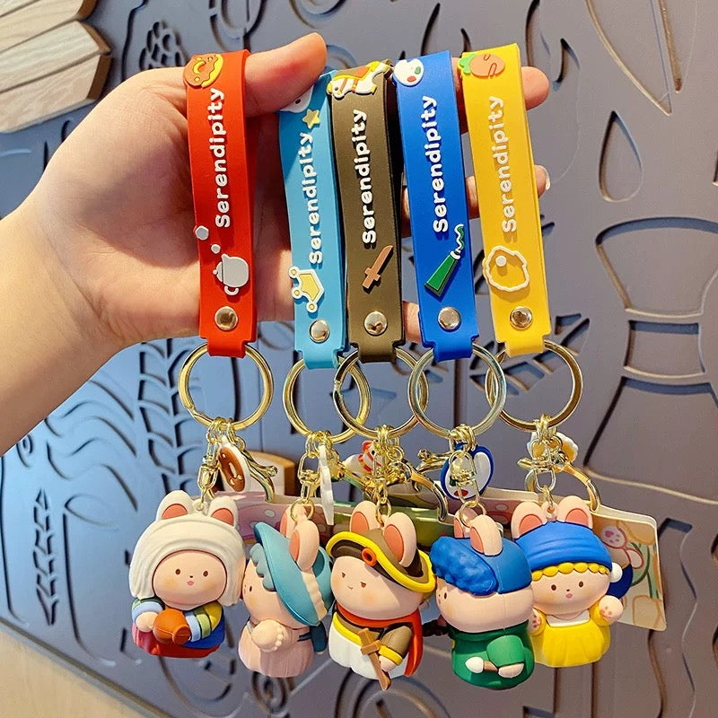 Cartoon Bunny Buds Keychain Series – Inspired by Classic Art
